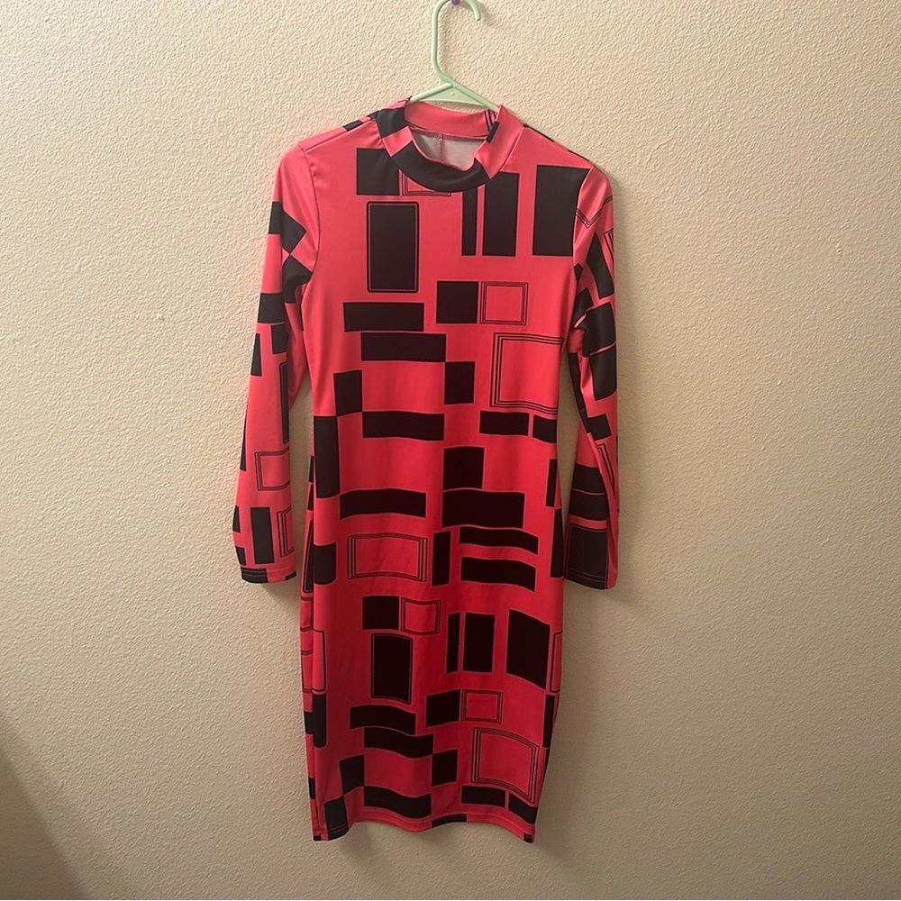 Pink and black dress.